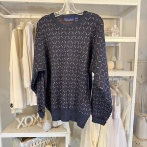 Thornhill Men's Size L Blue Geometric Knit Pullover Sweater #3248